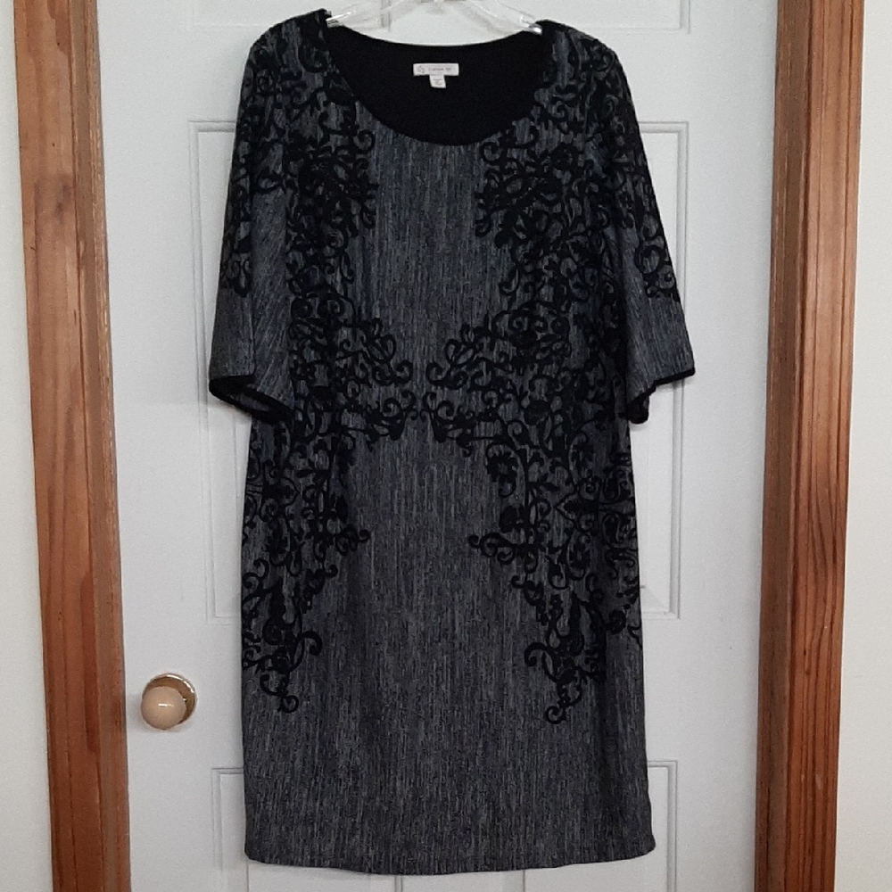 Black and Gray Embroidered Shift Dress